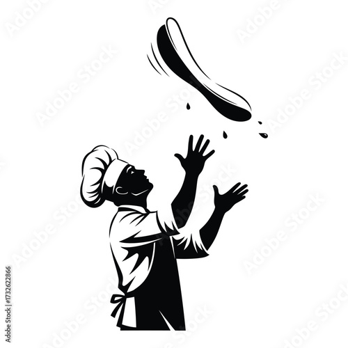 Skilled chef tosses pizza dough high capturing the art of italian cuisine performance silhouette