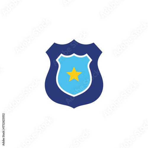 A blue police badge with a yellow star in the center on a white background.