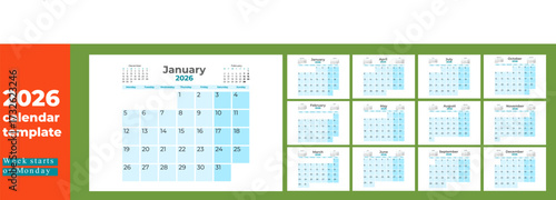 Printable 2026 Year Calendar, Clean Layout, Monday Start