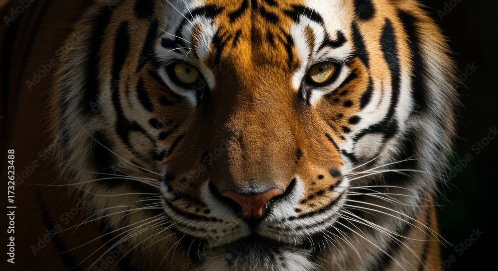 Obraz premium Tiger illustration. Powerful and majestic big cat predator with bold stripes. Symbol of strength, courage, and wilderness. Perfect for wildlife, nature, and education projects.