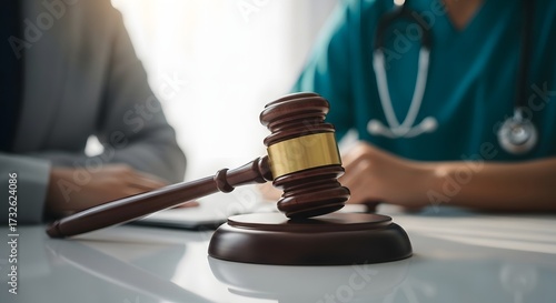 Legal consultation between a lawyer and a medical professional with a gavel