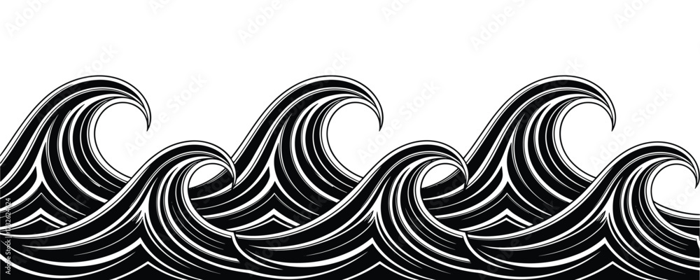 Fototapeta premium Ocean Wave Vector Illustration Pattern Design Water Graphic Surf Background
