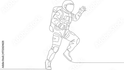Minimalist Single Line Drawing Astronaut In Space Suit Exploration Adventure