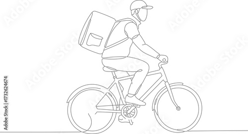 Minimalist Line Art Cyclist Courier Delivering Package on Bicycle Illustration