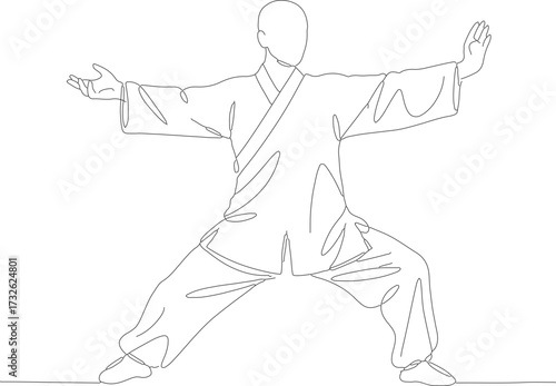 Continuous Line Art Tai Chi Form Illustration, Exercise, and Martial Arts
