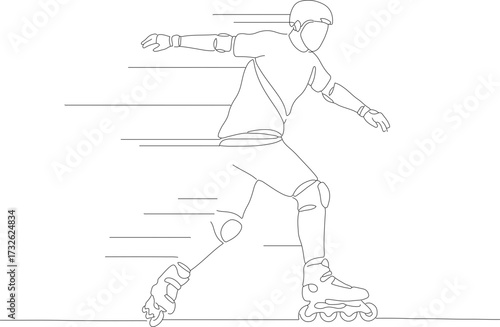 Minimalist Line Art Roller Skate Boy Speed Movement Sport Illustration