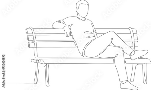 Simple Line Drawing of Man Relaxing on Park Bench Illustration