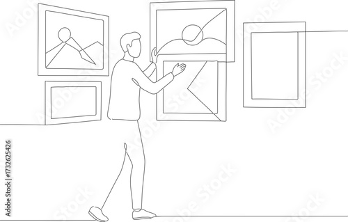 Minimalist Line Art Man Hanging Abstract Framed Wall Art Illustration