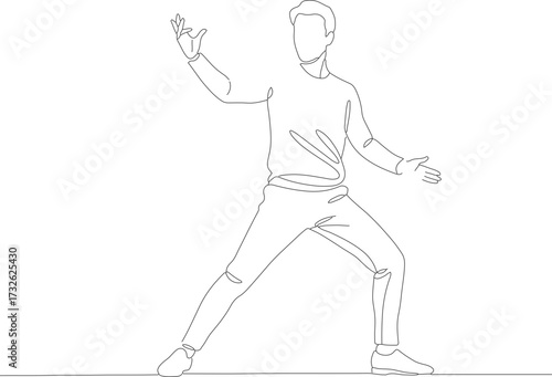 Simple Continuous Line Drawing of Man Doing Tai Chi Exercise