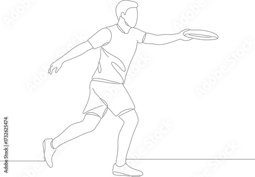 Minimalist Outline Style Throwing Frisbee Sport Activity Single Line Illustration