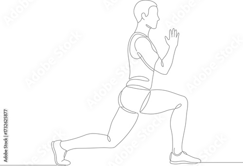 Continuous Line Drawing of Man Doing Lunge Exercise Fitness Activity