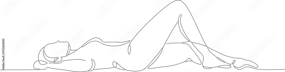 Obraz premium Minimalist One Line Drawing of Reclining Woman Contour Body Illustration