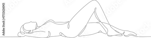 Minimalist One Line Drawing of Reclining Woman Contour Body Illustration