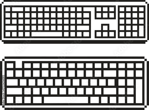 Two computer keyboards shown from above in a simple line drawing style