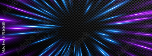Effect perspective speed trail with motion road and light fast texture. Car line abstract dynamic vector background for speed,
