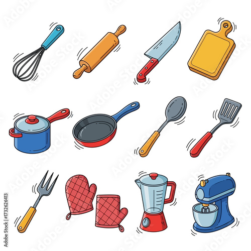 Kitchen Utensils Doodle Style Vector Set for Culinary Projects