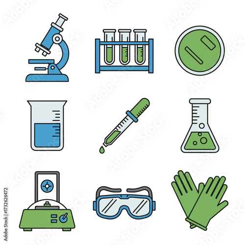 Laboratory Equipment and Scientific Instruments Icon Set