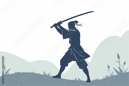 samurai-warrior-silhouette-with-katana-in-misty-ba.eps