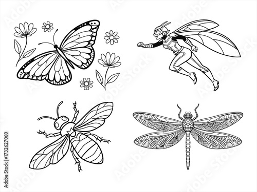 coloring page line art the butterfly black vector bundle