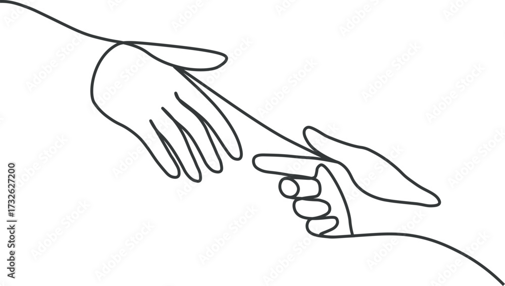 Obraz premium Holding hands one line drawing on white isolated background. Vector illustration