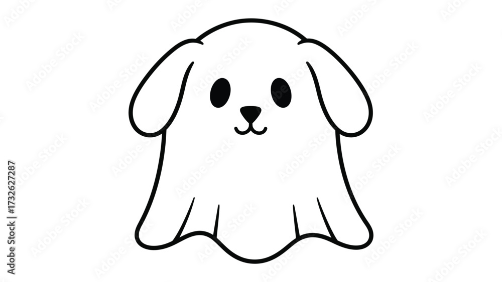 Obraz premium Friendly Dog Ghost: A charming illustration of a friendly ghost in the shape of a dog, with big eyes, floppy ears, and a gentle expression, perfect for Halloween or fun-themed projects.