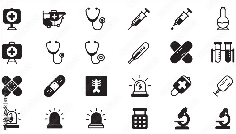 Fototapeta premium The vector set of medical icons provides essential symbols for health and medicine web design and business illustration