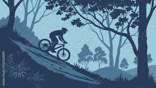 mountain-biker-silhouette-descending-a-trail.eps