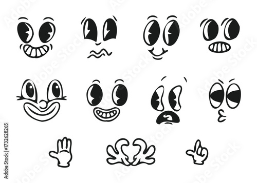 Set of emotional faces, hand drawn in doodle style.