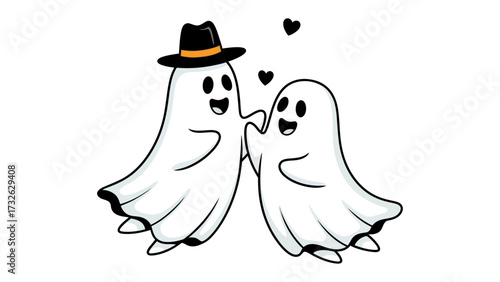 Spooky Romance: Two charming ghosts in love, their ethereal forms filled with affection, their heartwarming connection a gentle, spirited dance.