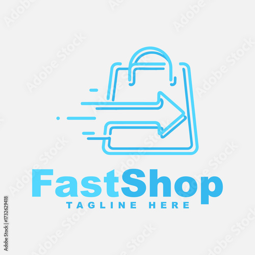 Shopping bag logo design with fast symbol for online store