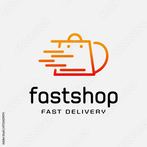 Shopping bag logo design with fast symbol