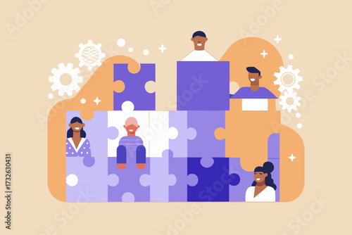 Diverse team members collaborate and connect like puzzle pieces building a strong foundation