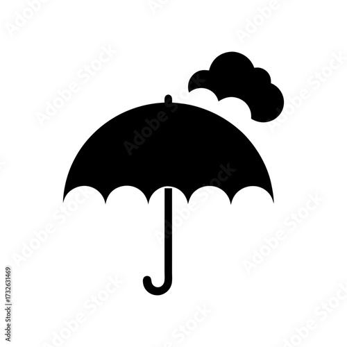 Silhouette umbrella with cloud raining simple clean sketch minimal weather icon vector with white background