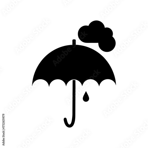 Silhouette umbrella with cloud raining minimal simple weather protection icon vector illustration with white background