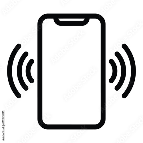 Icon of a smartphone with signal waves emanating outward indicating connectivity or communication silhouette