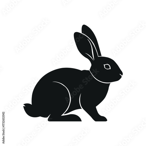 Black silhouette of a rabbit isolated on white background