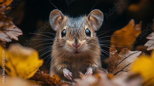 Mouse in autumn leaves