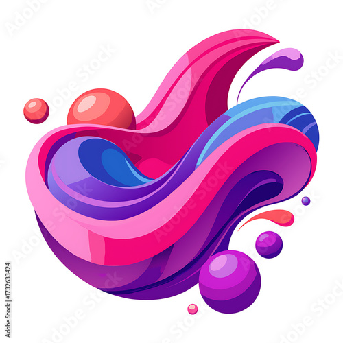 Wallpaper Mural Flowing Pink and Purple Liquid Wave Featuring Bright Colorful Spheres Against White Backdrop, Ai Generated Torontodigital.ca