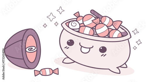 Cute Halloween candy cauldron overflowing with treats