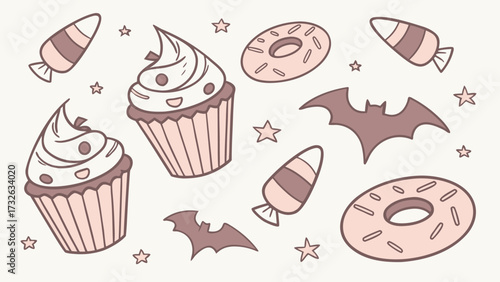 Cute Halloween Treats and Bats Pattern candy corn donut