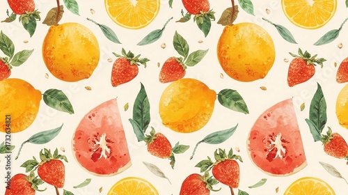Seamless Summer Fruits Pattern – Tropical Watercolor Design