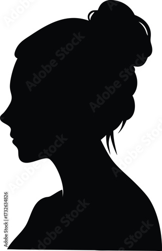 woman with messy bun hair vector silhouette 