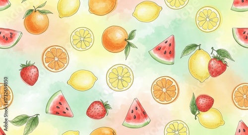 Seamless Summer Fruits Pattern – Tropical Watercolor Design