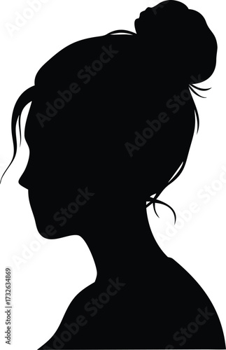 woman with messy bun hair vector silhouette 