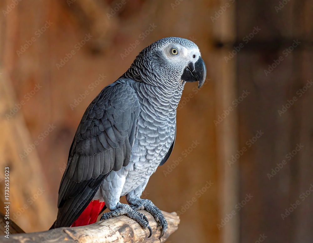 Naklejka premium Close-up of a grey parrot perched on a branch