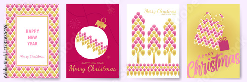 merry Christmas and happy new year greeting card set, Xmas party invitation card, modern new year background design, minimal art banner for social media post, web header, marketing material