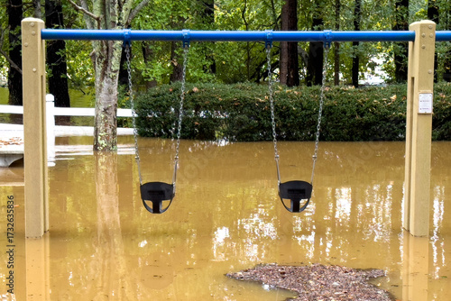 Swing set swamped by floodwaters from Hurricane Helene