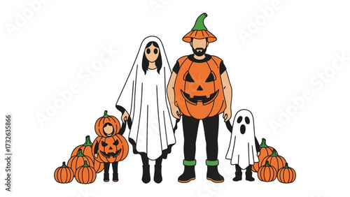 Halloween Family Portrait: A family dressed up in Halloween costumes for celebration, creates a spooky and fun atmosphere.