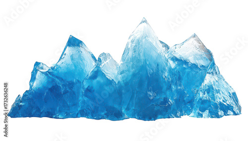 A stunning arrangement of blue crystal mountains. sharp peaks and translucent facets. set against a white background. ideal for use in design. decor. or nature-themed projects