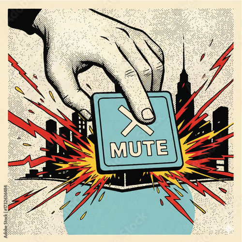 Noise Pollution Urban Quiet Vector Illustration. Hand Muting Stylized Sound Wave